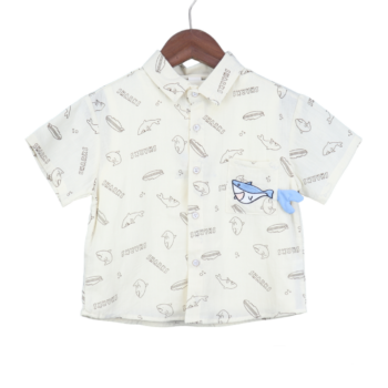 Cream Regular Spread Drop Shoulder Overall Print Cotton Half Sleeve Shirt For 18Months-6Years Boys-11239071