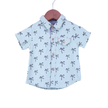 Green Narrow Spread 4 Way Stretch Overall Print Cotton Half Sleeve Shirt For 6M-3Years Boys-11239121