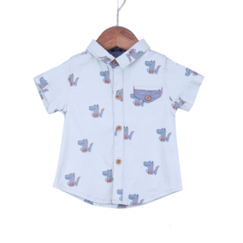 Green Narrow Spread 4 Way Stretch Overall Print Cotton Half Sleeve Shirt For 6M-3Years Boys-11239132