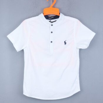 White Mandarin 2 Way Stretch Plain/ Simple Cotton Half Sleeve Shirt For 6Years-10Years Boys-11239261