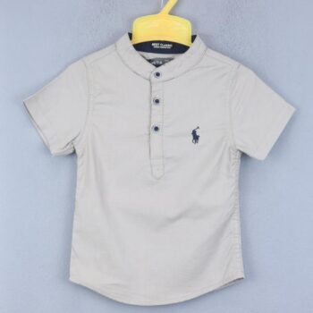 Brown Mandarin 2 Way Stretch Plain/ Simple Cotton Half Sleeve Shirt For 6Years-10Years Boys-11239263