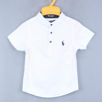 White Mandarin 2 Way Stretch Plain/ Simple Cotton Half Sleeve Kurta Shirt For 2Years-7Years Boys-11239271