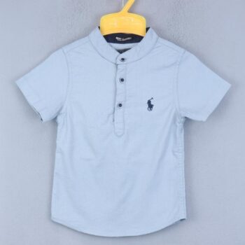 Grey Mandarin 2 Way Stretch Plain/ Simple Cotton Half Sleeve Kurta Shirt For 2Years-7Years Boys-11239272