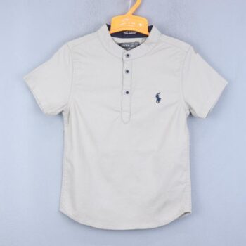 Brown Mandarin 2 Way Stretch Plain/ Simple Cotton Half Sleeve Kurta Shirt For 2Years-7Years Boys-11239273