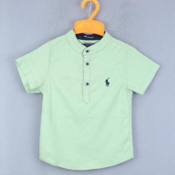 Green Mandarin 2 Way Stretch Plain/ Simple Cotton Half Sleeve Kurta Shirt For 2Years-7Years Boys-11239274