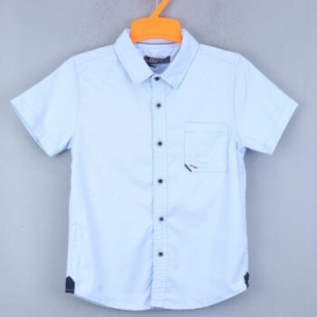 Blue Regular Spread 2 Way Stretch Plain/ Simple Cotton Half Sleeve Shirt For 6Years-10Years Boys-11239322