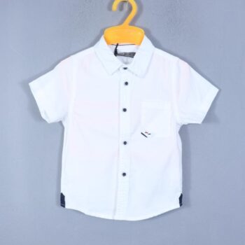 White Regular Spread 2 Way Stretch Plain/ Simple Cotton Half Sleeve Shirt For 2Years-7Years Boys-11239331