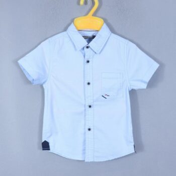 Blue Regular Spread 2 Way Stretch Plain/ Simple Cotton Half Sleeve Shirt For 2Years-7Years Boys-11239332