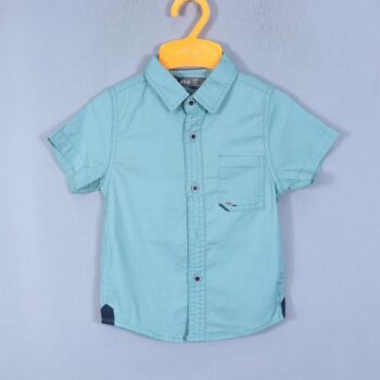 Green Regular Spread 2 Way Stretch Plain/ Simple Cotton Half Sleeve Shirt For 2Years-7Years Boys-11239333