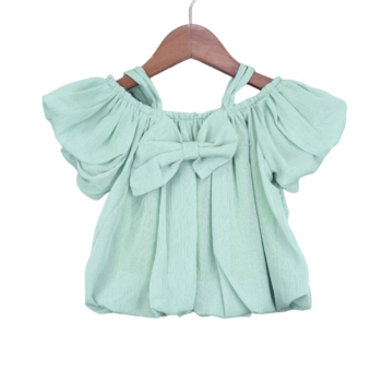 Green Crop Plain Semi-Drop Broad Neck Dry-Fit/ Synthetic Half Sleeve Top For 18Months-6Years Girls-11458703