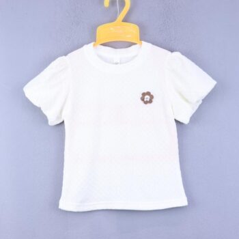 Cream Plain Round Neck Double Knit Cotton Half Sleeve T-Shirt For 18Months-6Years Girls-11462241