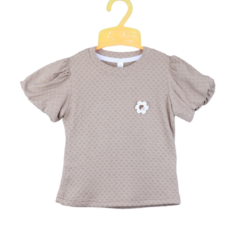 Brown Plain Round Neck Double Knit Cotton Half Sleeve T-Shirt For 18Months-6Years Girls-11462242