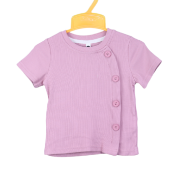 Pink Plain Round Neck Single Knit Cotton Half Sleeve T-Shirt For 18Months-6Years Girls-11462252