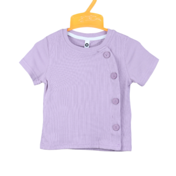 Purple Plain Round Neck Single Knit Cotton Half Sleeve T-Shirt For 18Months-6Years Girls-11462253