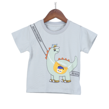 Grey Round Neck Double Knit Cotton Half Sleeve T-Shirt For 18Months-6Years Boys-11462333