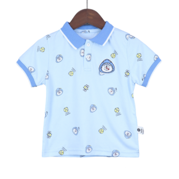 Blue Overall Print Polo Neck Double Knit Cotton Half Sleeve T-Shirt For 18Months-6Years Boys-11462641