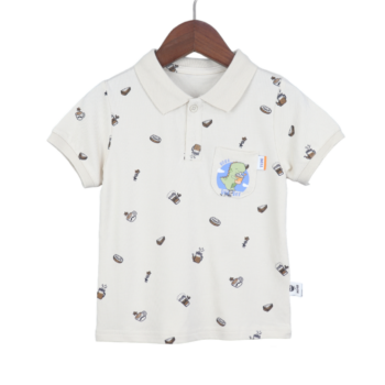 Cream Overall Print Polo Neck Double Knit Cotton Half Sleeve T-Shirt For 18Months-6Years Boys-11462691