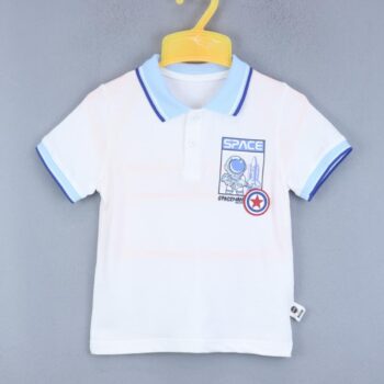 White Polo Neck Double Knit Cotton Half Sleeve T-Shirt For 18Months-6Years Boys-11462722