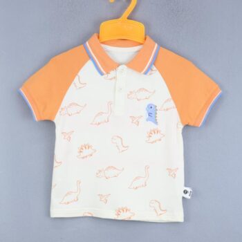 Orange Overall Print Polo Neck Double Knit Cotton Half Sleeve T-Shirt For 18Months-6Years Boys-11462772