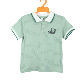 Green Overall Print Polo Neck Double Knit Cotton Half Sleeve T-Shirt For 4Years-9Years Boys-11462851