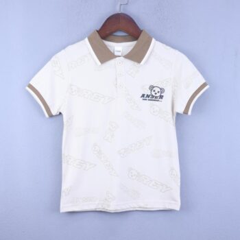 Cream Overall Print Polo Neck Double Knit Cotton Half Sleeve T-Shirt For 4Years-9Years Boys-11462853