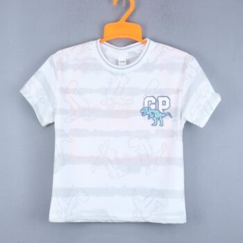 White Overall Print Semi-Drop Round Neck Dry-Fit/ Synthetic Half Sleeve T-Shirt For 4Years-9Years Boys-11462891