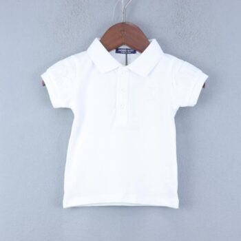 White Plain Polo Neck Double Knit Cotton Half Sleeve T-Shirt For 6Months-3Years Boys-11462952