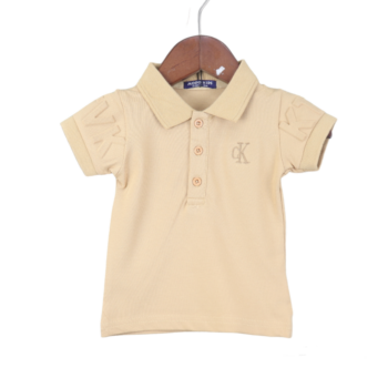 Cream Plain Polo Neck Double Knit Cotton Half Sleeve T-Shirt For 6Months-3Years Boys-11462953