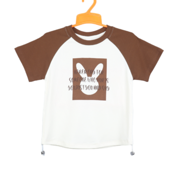 Brown Crop Semi-Drop Round Neck Double Knit Cotton Half Sleeve Top For 4-9Years Girls-11463172