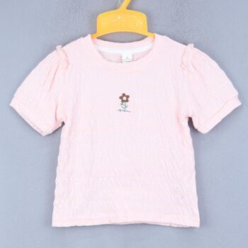 Pink Plain Round Neck Double Knit Cotton Half Sleeve Top For 18Months-6Years Girls-11463381
