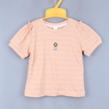 Peach Plain Round Neck Double Knit Cotton Half Sleeve Top For 18Months-6Years Girls-11463382