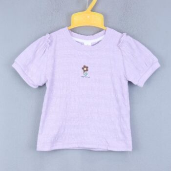 Purple Plain Round Neck Double Knit Cotton Half Sleeve Top For 18Months-6Years Girls-11463383