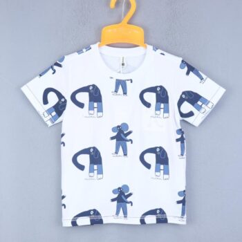 White Overall Print Round Neck Double Knit Cotton Half Sleeve T-Shirt For 18Months-6Years Boys-11464421