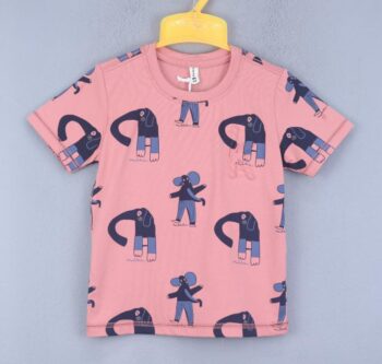 Peach Overall Print Round Neck Double Knit Cotton Half Sleeve T-Shirt For 18Months-6Years Boys-11464422