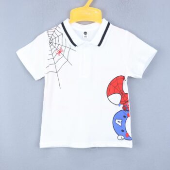 White Polo Neck Double Knit Cotton Half Sleeve T-Shirt For 18Months-6Years Boys-11464541