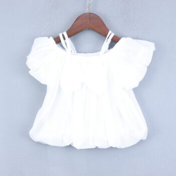 White Crop Plain Semi-Drop Broad Neck Dry-Fit/ Synthetic Half Sleeve Top For 4Years-8Years Girls-11464642
