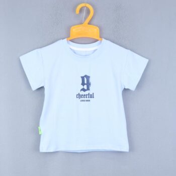 Blue Back Print Semi-Drop Round Neck Double Knit Cotton Half Sleeve T-Shirt For 18Months-6Years Boys-11464681