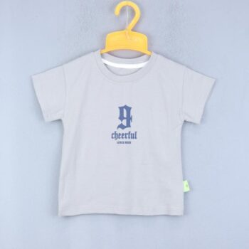 Grey Back Print Semi-Drop Round Neck Double Knit Cotton Half Sleeve T-Shirt For 18Months-6Years Boys-11464682
