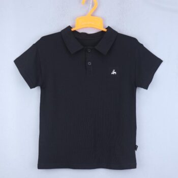 Black Plain Polo Neck Double Knit Cotton Half Sleeve T-Shirt For 18Mnths-6Years Boys-11465433