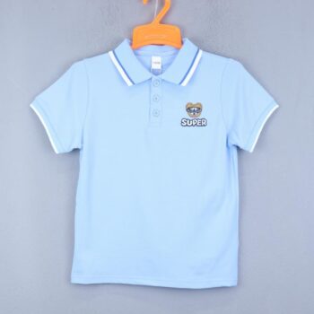 Blue Back Print Polo Neck Double Knit Cotton Half Sleeve T-Shirt For 4Years-9Years Boys-11466112