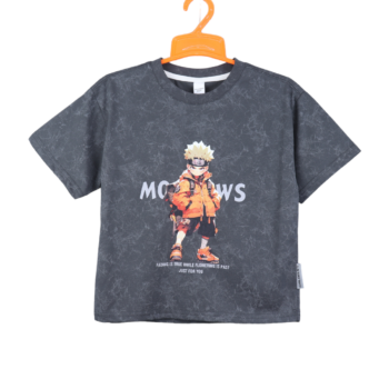 Grey Overall Print Full-Drop Round Neck Cotton Half Sleeve T-Shirt For 4Years-10Years Boys-11466843