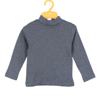 Dark-Grey Plain High Neck Double Knit Cotton Full Sleeve Thin T-Shirt For 2Years-6Years Child-11823302
