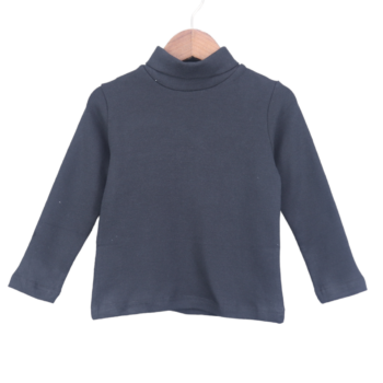 Black Plain High Neck Double Knit Cotton Full Sleeve Thin T-Shirt For 2Years-6Years Child-11823304