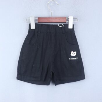 Black 2 Way Stretch Straight-Thigh Length Casual Cotton Shorts For 18Months-6Years Girls-12061041