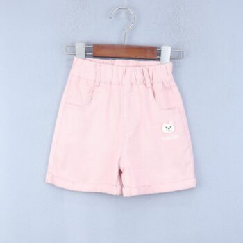 Pink 2 Way Stretch Straight-Thigh Length Casual Cotton Shorts For 18Months-6Years Girls-12061042