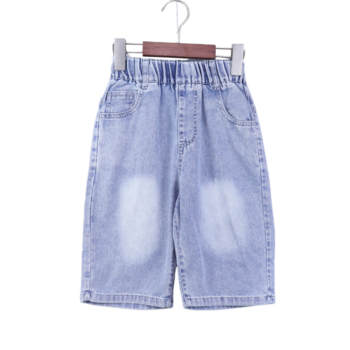 Blue 4 Way Stretch Straight-Knee Length Casual Denim Shorts For 5Years-9Years Boys-12061401