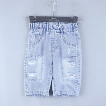 Blue Non-Stretchable Tapered-Thigh Length Casual Denim Shorts For 2Years-7Years Boys-12061471