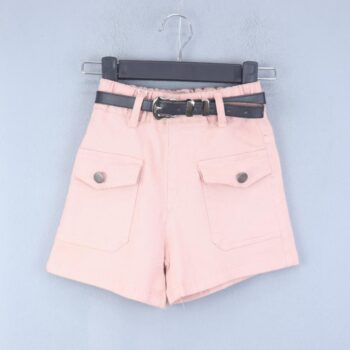 Pink 2 Way Stretch Baggy-Mini Length Comfy Cotton Cargo Shorts For 4Years-8Years Girls-12061951