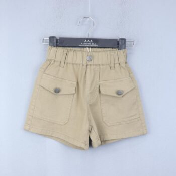 Khaki 2 Way Stretch Baggy-Mini Length Comfy Cotton Cargo Shorts For 4Years-8Years Girls-12061952