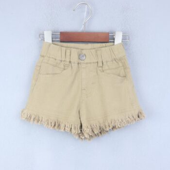 Brown 2 Way Stretch Baggy-Mini Length Comfy Cotton Shorts For 18Months-6Years Girls-12061991